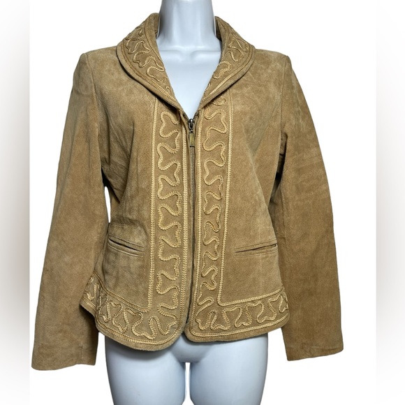 Bamboo Traders Jackets & Blazers - Bamboo Traders size Small 100% leather beige brown embroidered jacket‎